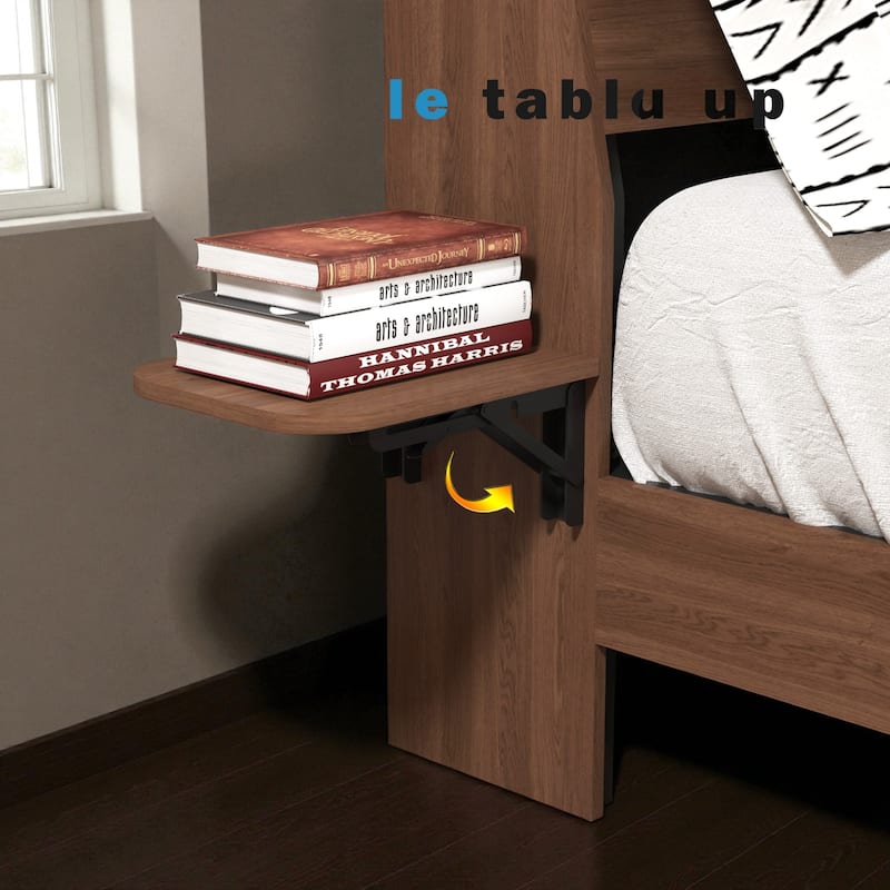 Queen Floating Bed Frame with LED Lights and Charging Station, Storage Headboard, No Box Spring Needed