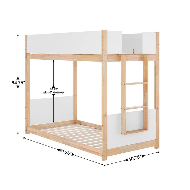 Convertible Solid Wood Bunk Bed Frame for Kids with Ladder, No Box Spring Needed