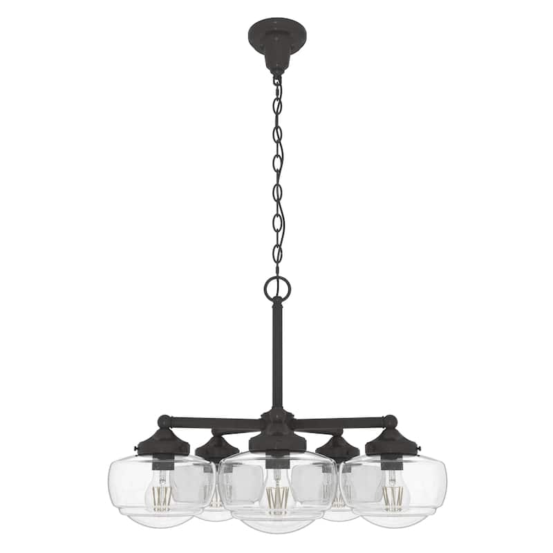 Hunter Saddle Creek Contemporary Schoolhouse Chandelier - Clear or White Glass Globes - Entry, Dining Room, Kitchen Table