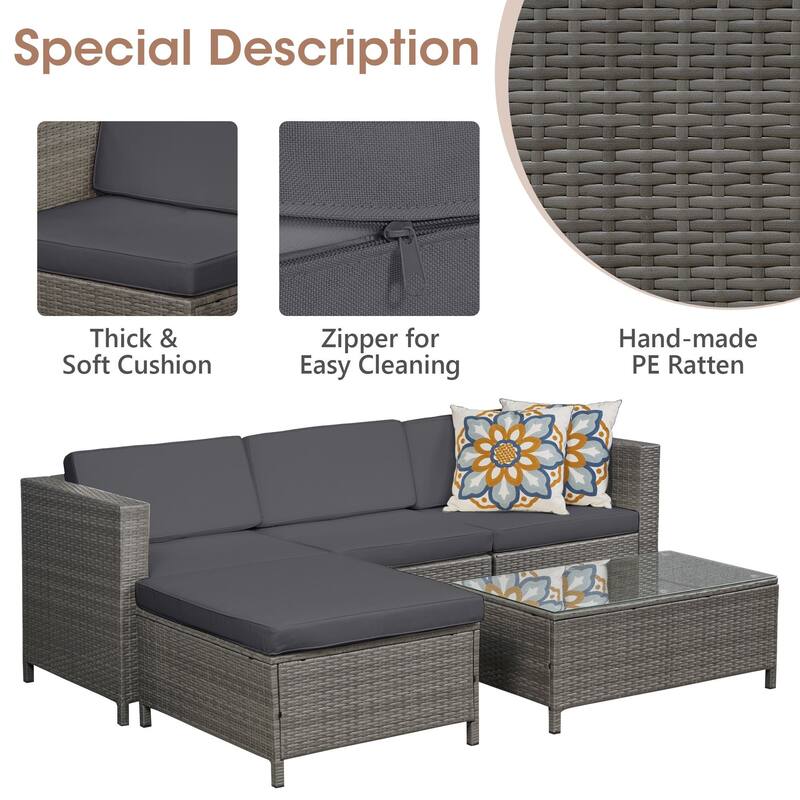 Royalcraft 5 Piece PE Rattan Wicker Sectional Sets