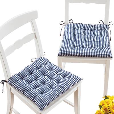 Gingham Plaid Patterned Dining Chair Pads - Set of 2 - 15.250 x 14.130 x 3.380