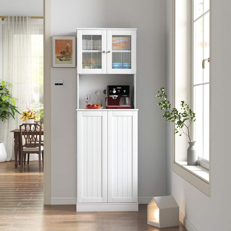 71" Pantry Cabinet, Tall Storage Cabinet with Microwave Stand, Freestanding Kitchen Hutch with Doors, Home Coffee Bar Hutch