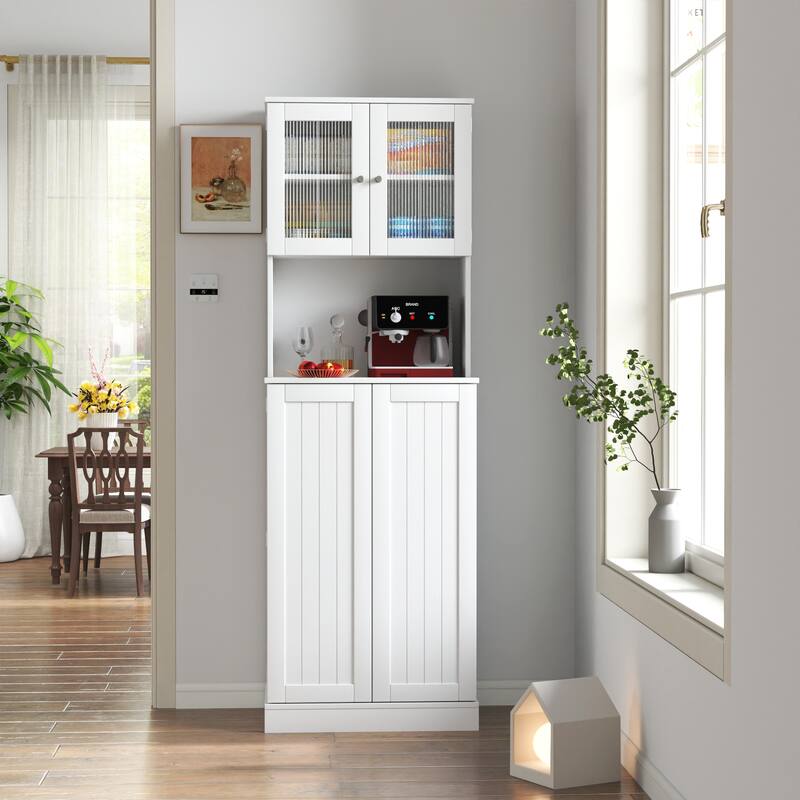 71 Inch Tall Kitchen Pantry Cabinet with Microwave Stand,Adjustable Shelves for Dining Room White