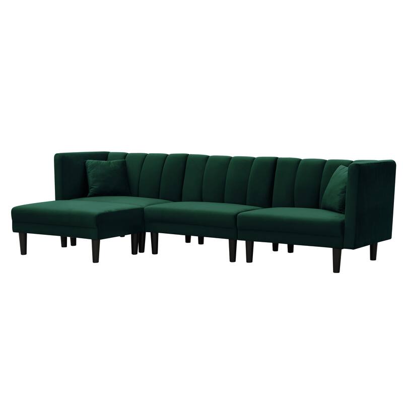 Reversible Sectional Sofa Sleeper L-shape Sofa Velvet Padded Sofa & Chaise