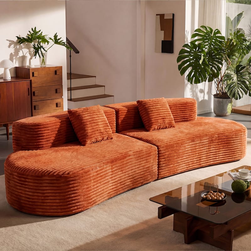 Corduroy Modern Curved Sofa, Oversized Couch for Living Room, Cloud Boneless Sectional Couchs with Deep Seat - Brick red
