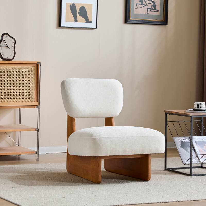 [Set of 2]Beige Lounge Chair with Polyester Upholstery,Wood Base With Natural Finish, Minimalist and Stylish Accent Seating