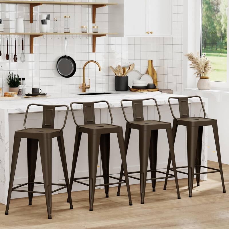 Metal Counter Stools Set of 4 Counter Height Bar Stools 24" Height Barstools with Metal Frame and Low Back - Set of 4 - Rusty