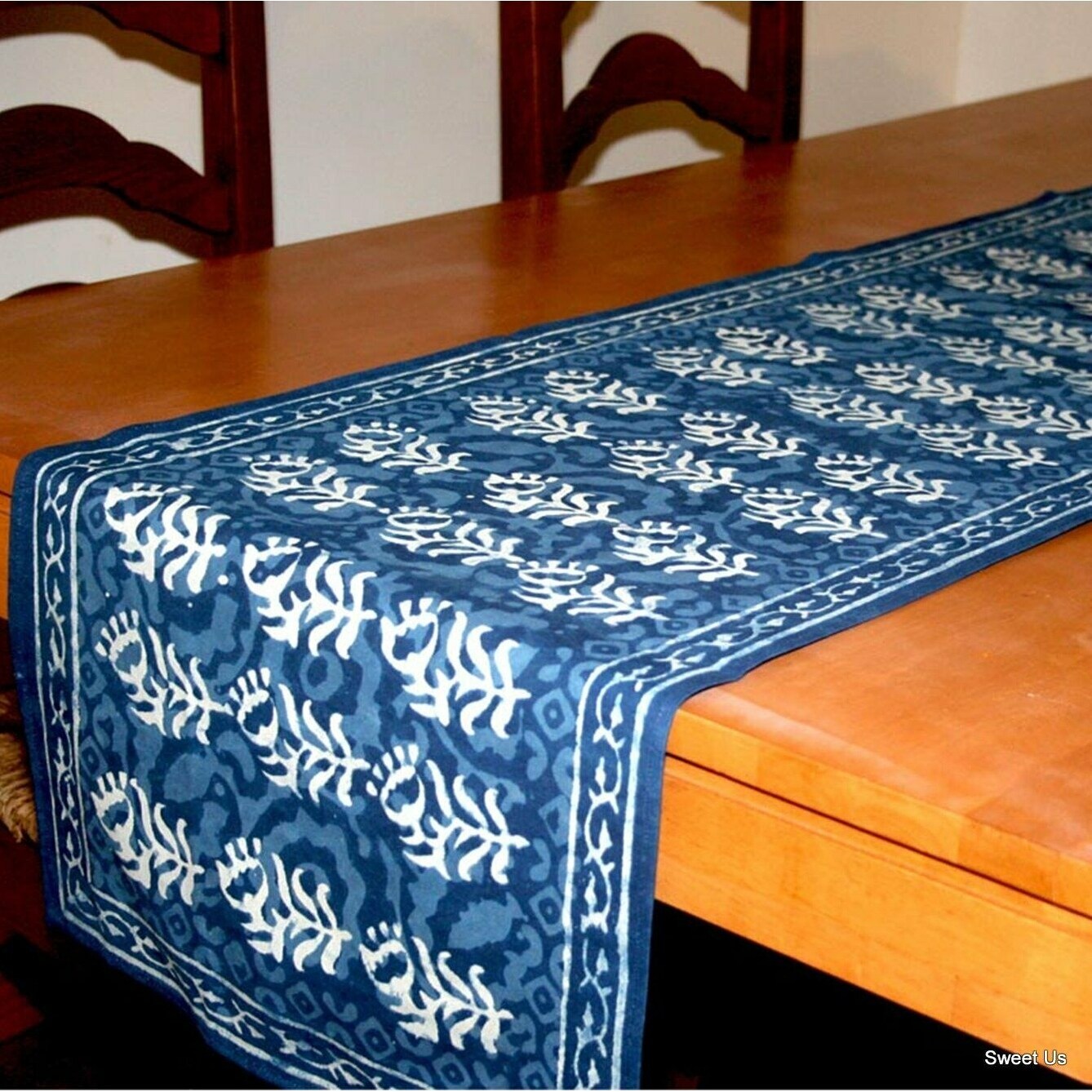 Cotton Hand Block Print Tablecloth Round 85 inches Dabu Indigo Blue Cotton Hand Block Print Tablecloth Round 85 inches Dabu Indigo Blue