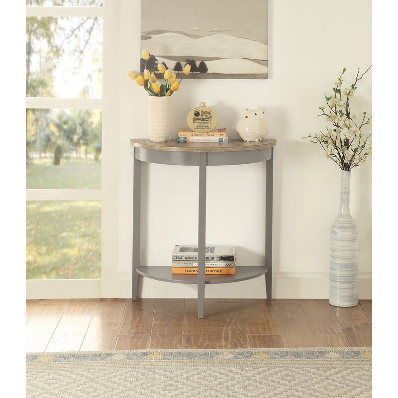 Davis Grey Oak and Grey Half Moon Console Table with Bottom Shelf