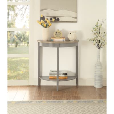 Davis Grey Oak and Grey Half Moon Console Table with Bottom Shelf