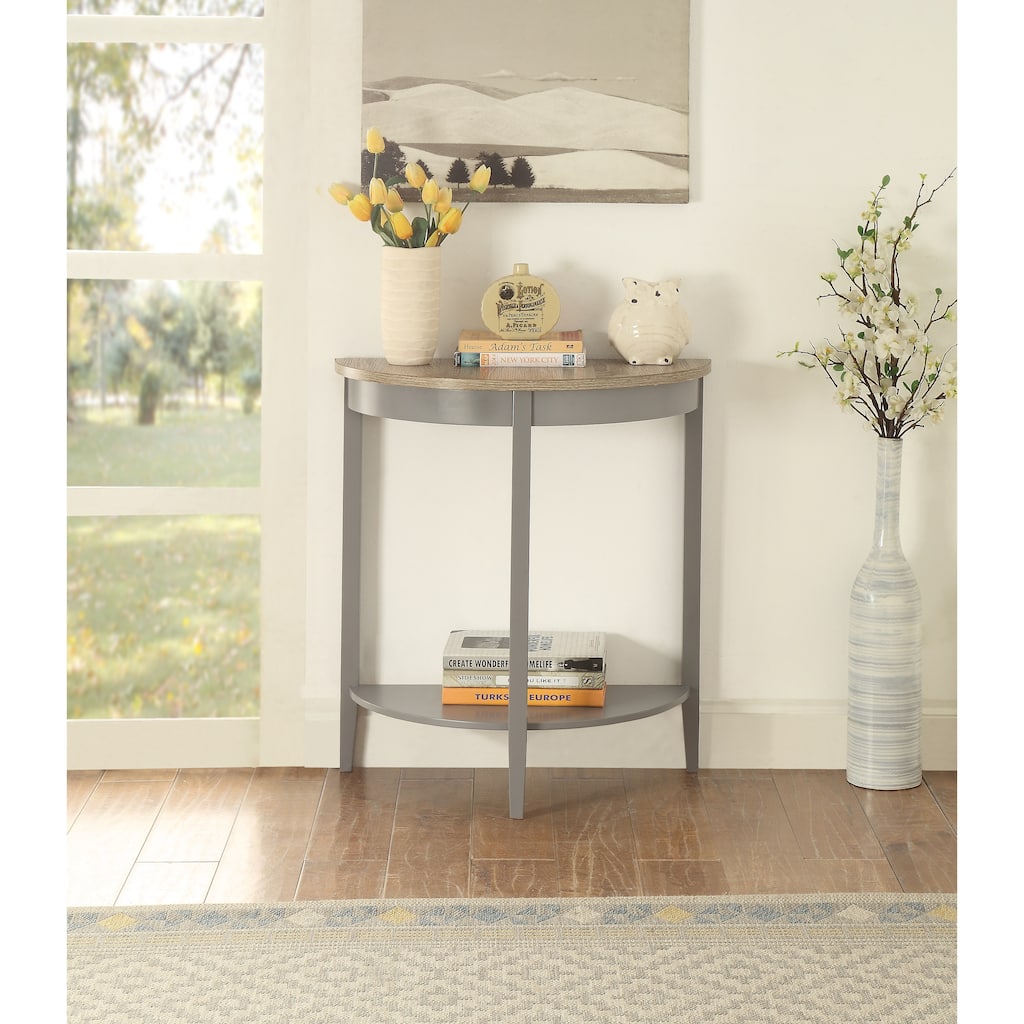 Davis Grey Oak and Grey Half Moon Console Table with Bottom Shelf