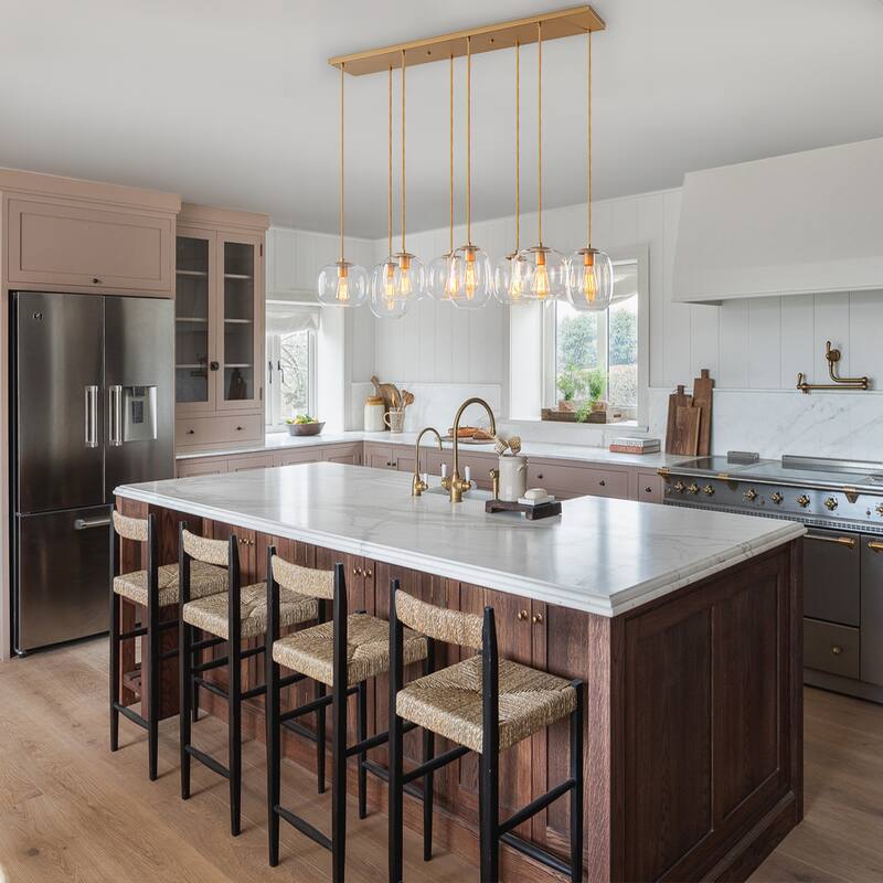 8-Light Linear Chandelier Modern Kitchen Island Light