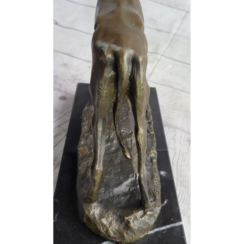 Greyhound Imitative Dog Whippet Bronze Statue Sculpture Figure Marble Base By Fremiet 13 Inches X 10 Inches