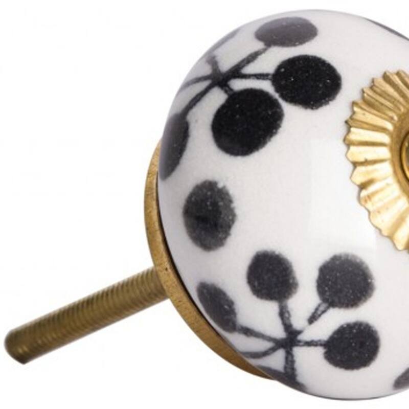 Set of 12 Ceramic Round Cabinet Knobs with Gold Finish and Floral Design Includes Screws and Back Plates - 1.5” x 1.5” x 1.5”