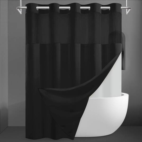 Black Slub Textured Shower Curtain 71x74 - Snap-In Liner, Hotel Style