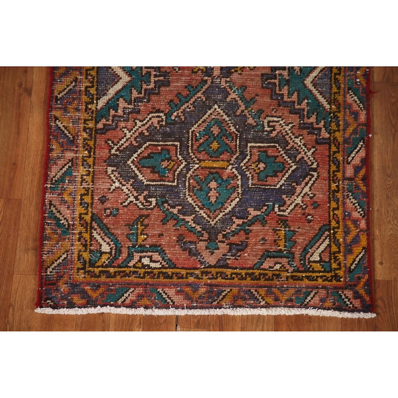 Vegetable Dye Hamedan Persian Vintage Runner Rug Geometric Wool Carpet - 2'11"x 10'1"