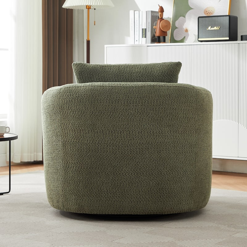 Upholstered Swivel Sofa Chair, Barrel Accent Chair for Office with Throw Pillow, Living Room Sofa Chair with Swivel Base