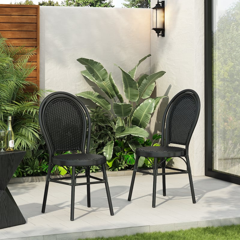 Scott Living Idle Hour Outdoor Black Bistro Chair Metal Frame Woven Wicker