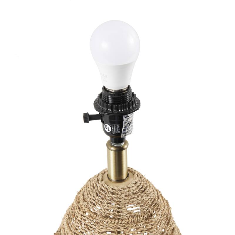 Wicker Wood Handmade Woven Room Table Lamp with Zig Zag Pattern and Gold Base - Brown - Roche River Decor