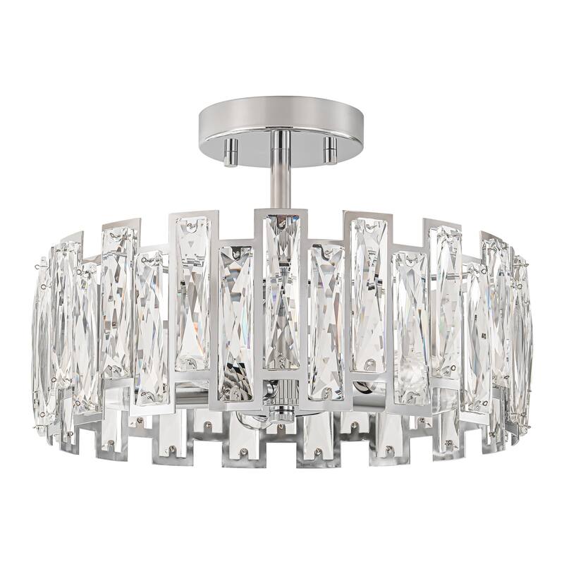 5-Light Mid-Century Modern Glam Drum Crystal Semi-Flush Mount Light