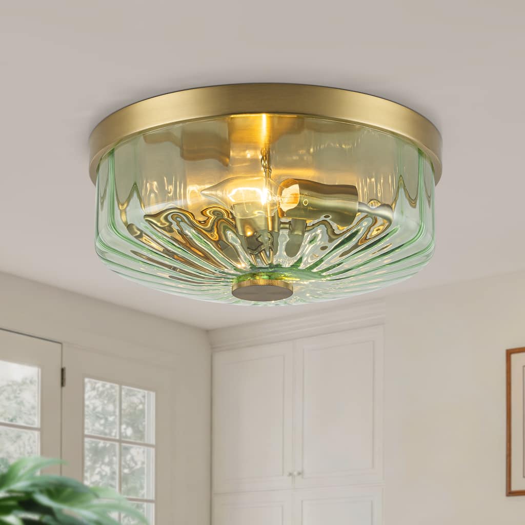 Starsky 2-Light Textured Glass Drum Flush Mount