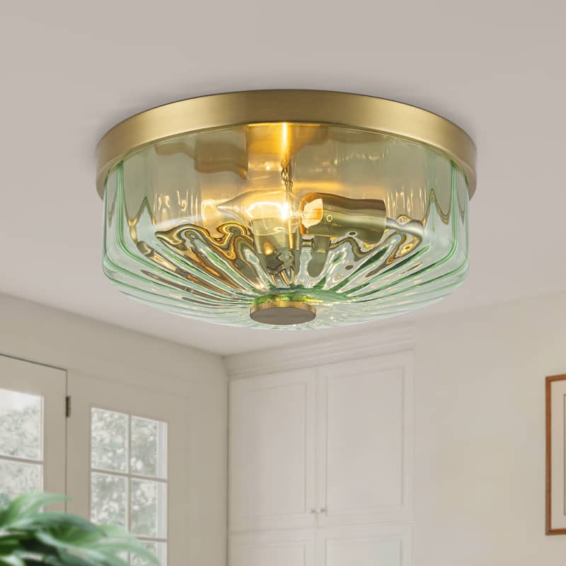 Starsky 2-Light Textured Glass Drum Flush Mount - Green