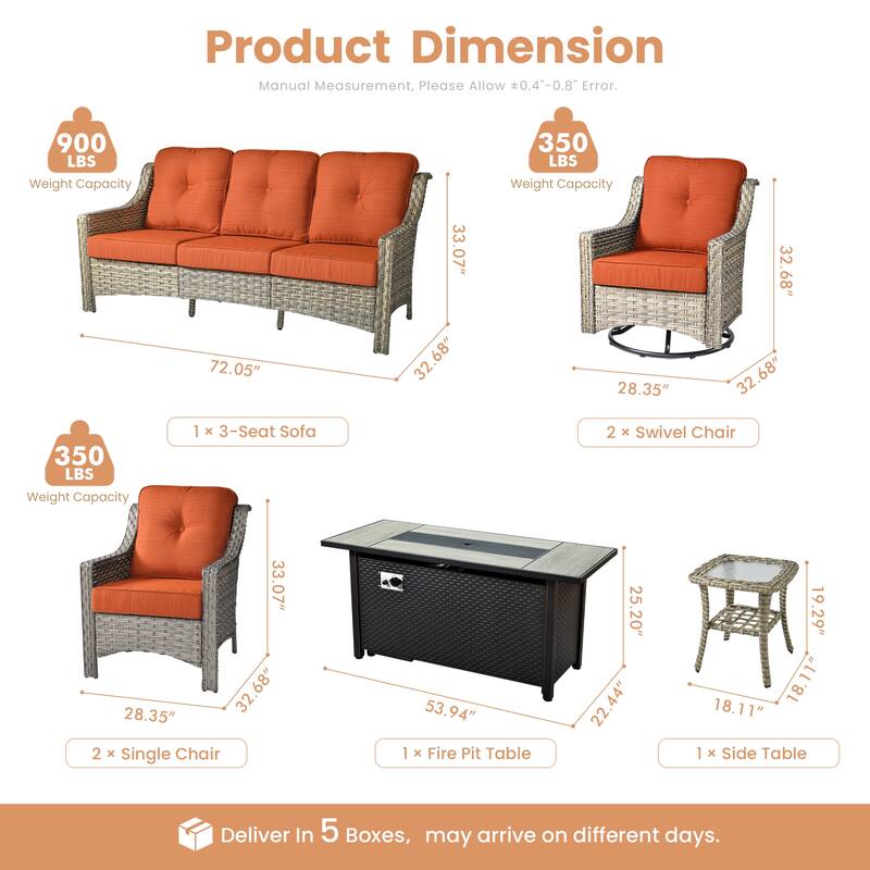 XIZZI 7-piece Outdoor Patio Furniture Set with Fire Table