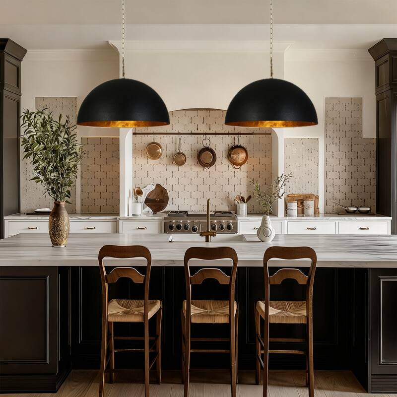 Modern Industrial 1-Light Oversized Black Gold Pendant Semi-Circular Design Chandelier for Dining Room