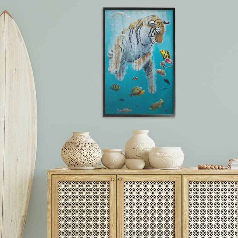 Stupell Swimming Tiger Among Fish Framed Giclee Art Design By Heather Gauthier