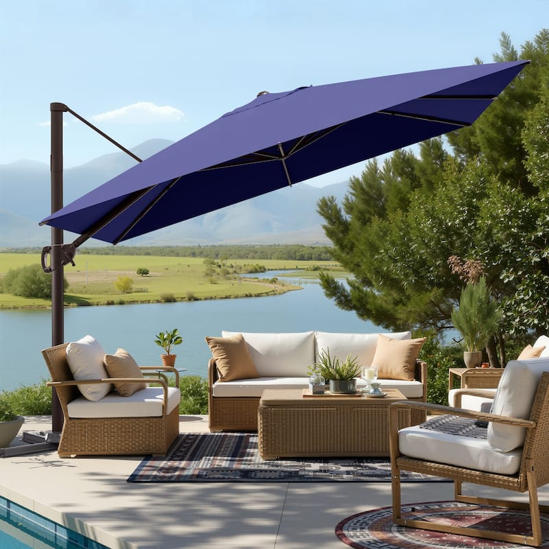 Crestlive Products 11 x 9 FT Outdoor Patio Offset Cantilever Umbrella - Navy Blue