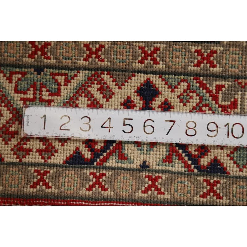 Geometric Kazak Foyer Rug Handmade Red Traditional Wool Carpet - 2'8"x 4'2"