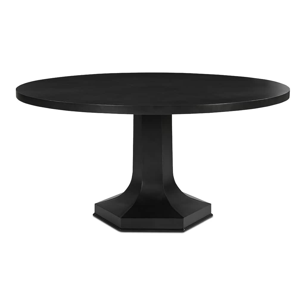 NADAAL STUDIOS Jorvik Dining Table for 6, Cast Iron Hexagon Base, Sculptural Black Finish - 30.0in H X 60.0in D X 60.0in W