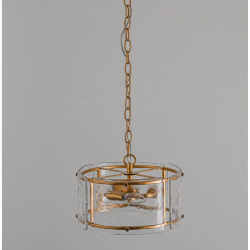 3 - Light Farmhouse Lantern Ripple Glass Drum Chandelier - Gold - W11.8" x H5.9"