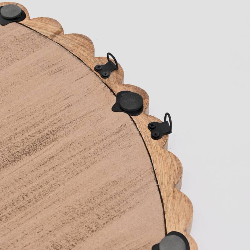 Round Natural Wooden Bead Frame Hanging Wall Mirror - Decorative Accent