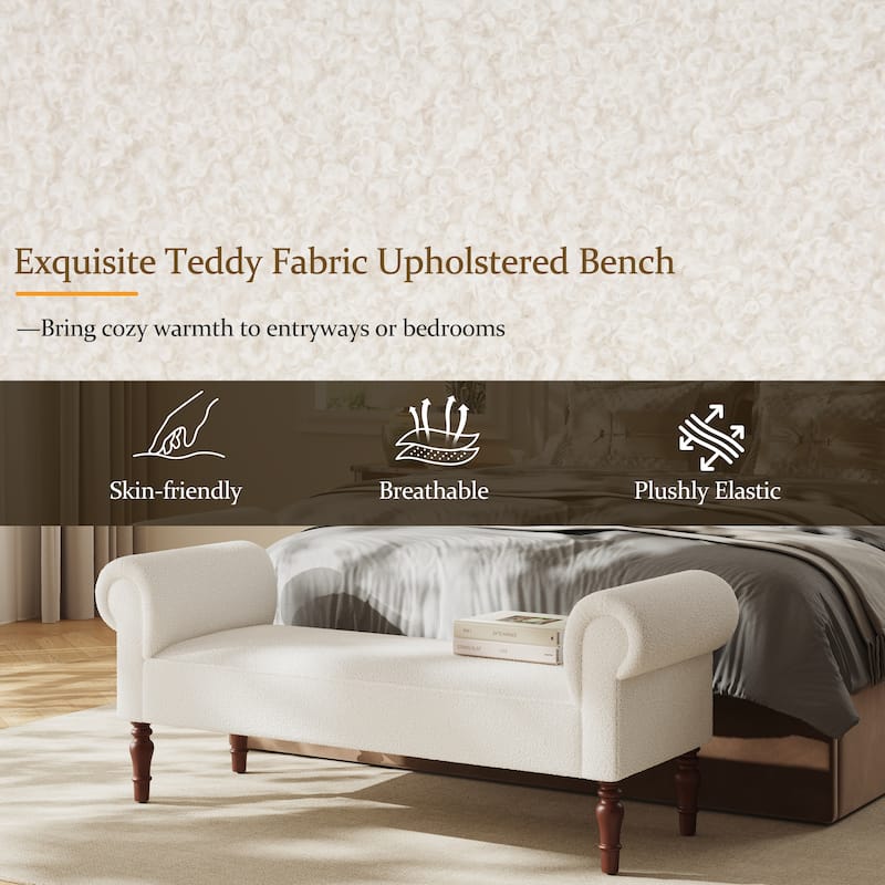 Christopher Knight Home - Elric Teddy Upholstered Bench with Rolled Arms and Solid Wood Legs