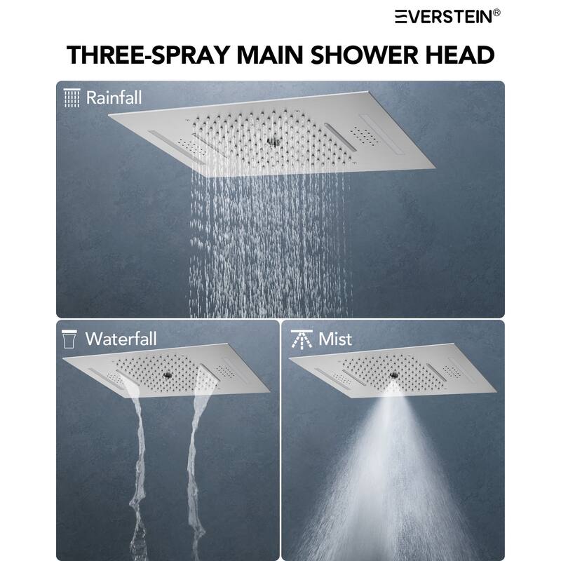 Dual Shower Heads System with 3 Spray Modes 22"*15" Ceiling and 6" Wall Mount Body Jets Handheld Spray LED Music