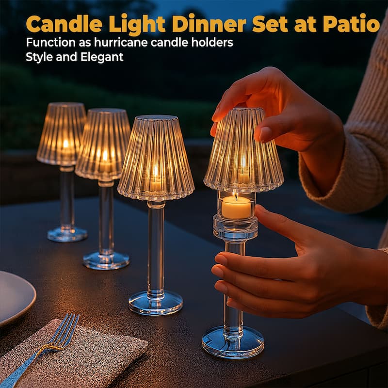 12 Inch Crystal Glass Candle Lamp with Stylish Glass Shade for Decor
