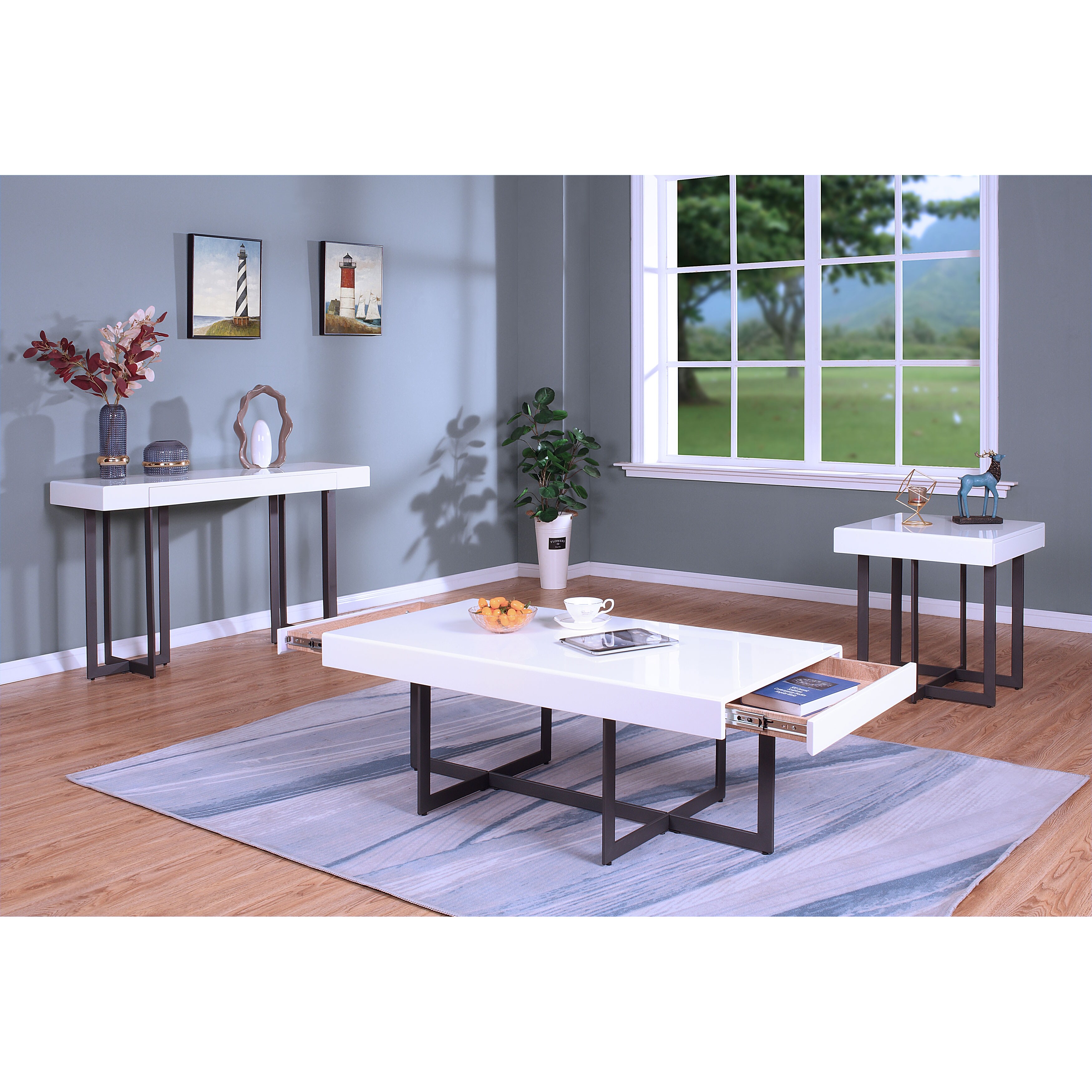 3 piece coffee table top set with drawers
