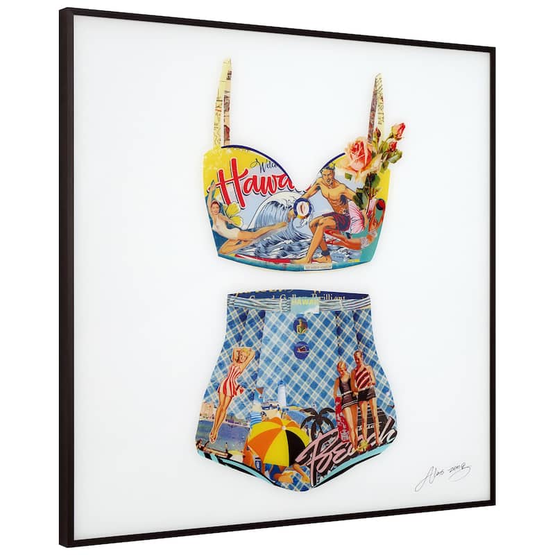 "Hawaiian Beach" Reverse Printed Art Glass Collection Minimally Framed with Black Anodized Aluminum