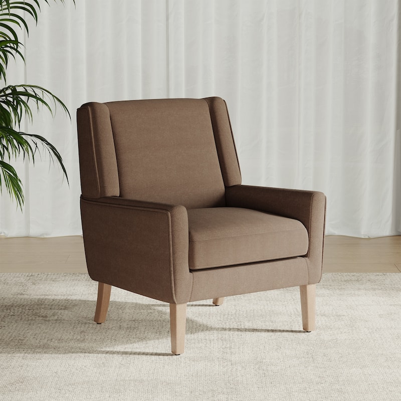 Mid-Century Linen Wing Chair - Tailored Channel Tufting & Walnut Tapered Legs, Compact Accent for Reading Nooks - Single - Brown