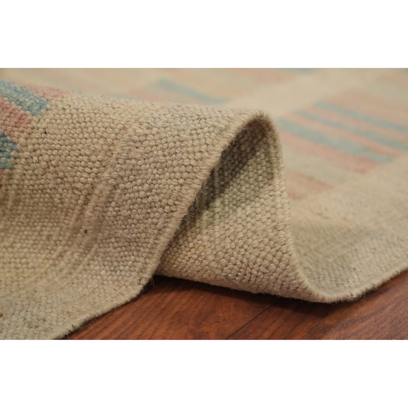 Hand Woven Oriental 100% Wool Carpet Southwestern Tribal Multi-Colored Kilim Area Rug - 9' 9'' X 6' 7''
