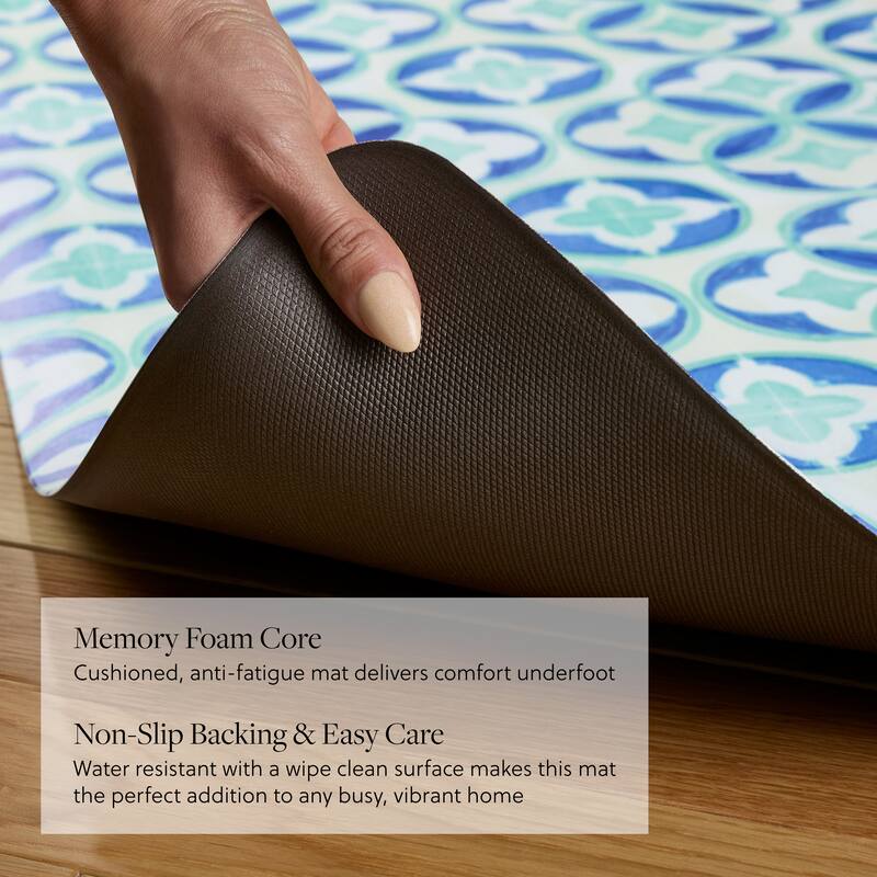 FIESTA Mali Tiles Geo Trellis Anti-Fatigue Comfort Kitchen Mat, Non-Slip Floor Mat, Padded Standing Desk Mat
