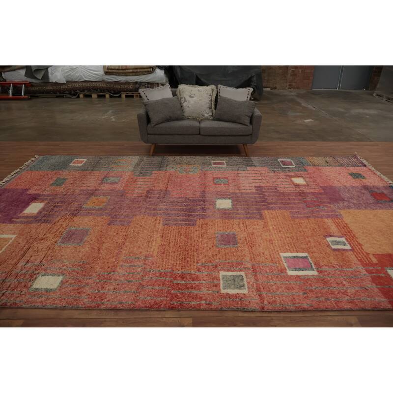 Hand Knotted Oriental 100% Wool Carpet Modern Geometric Oranges & Rust Moroccan Area Rug - 14' 5'' X 9' 5''