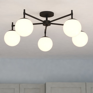 VAXCEL Armitage 5-Light 32 in. Wide Mid-Century Modern Globe Semi Flush Mount Ceiling Lighting Fixture. LED Compatible
