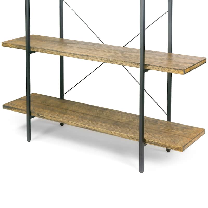 Amrit 84.5" Wood Shelf Metal Frame Etagere Five-shelf Bookcase