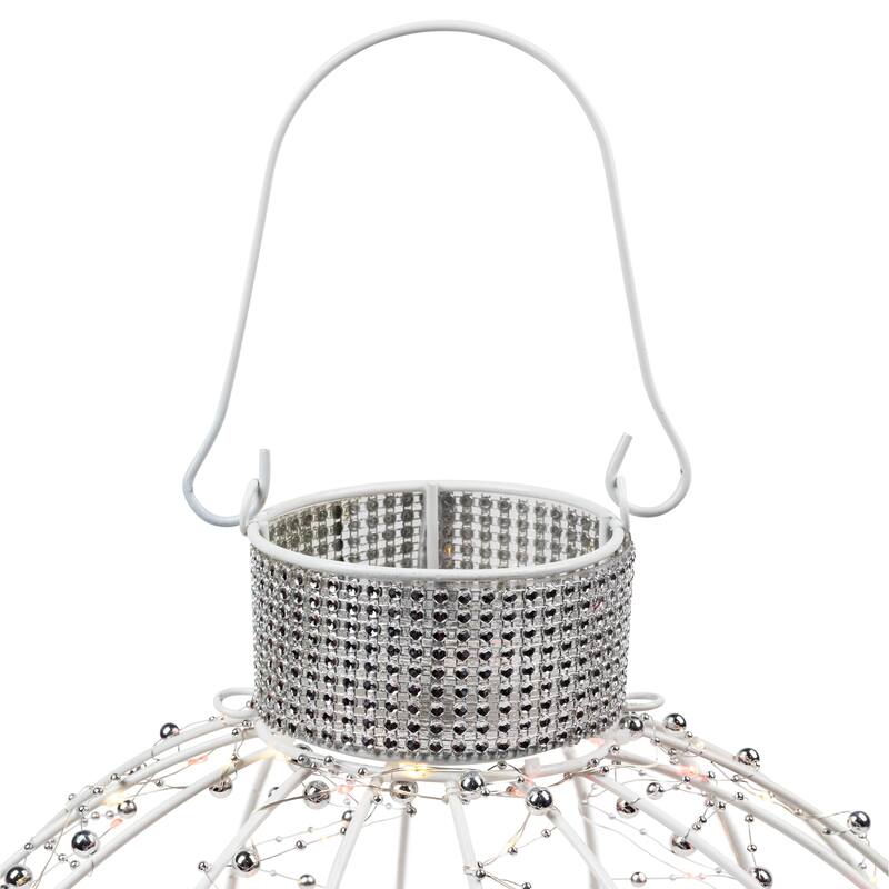 LED Lighted 3-D Bead Ball Ornament Christmas Outdoor Decoration - 15" - Red and White