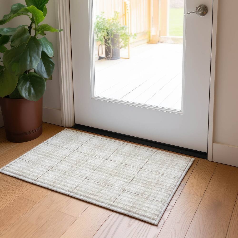Machine Washable Indoor/ Outdoor Plaid Chantille Rug