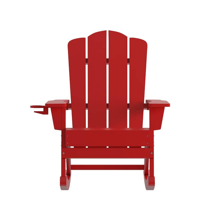 Commercial All-Weather Rocking Adirondack Chair with Swiveling Cupholder