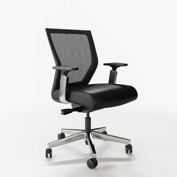 Run Ii Ergonomic Mid Back Mesh Office Chair Contract Grade Polished Aluminum Frame Genuine Leather Seat Black Frame Overstock 32182089