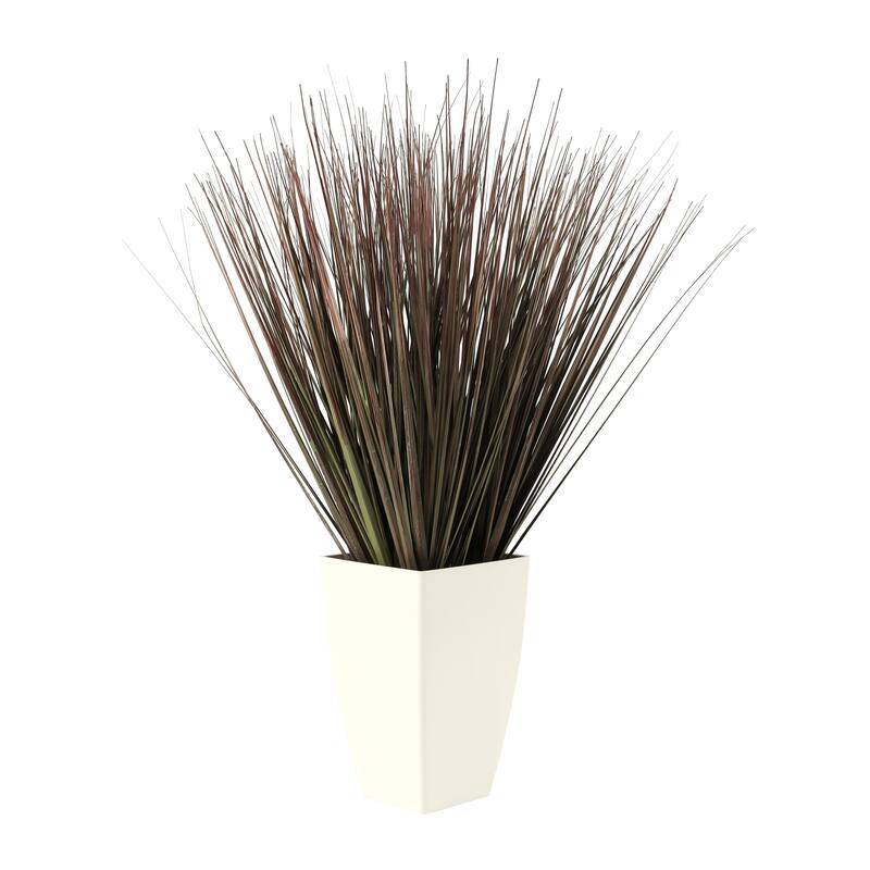 Green Faux Foliage Onion Grass Artificial Plant with White Plastic Pot